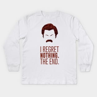 I Regret Nothing Ron Swanson Mustache Kids Long Sleeve T-Shirt